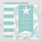 Starfish & Seashells Turquoise Virtual Baby shower Kaart (Voorkant / Achterkant)