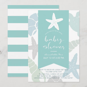 Starfish & Seashells Turquoise Virtual Baby shower Kaart
