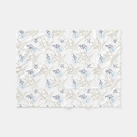 Starfish Shell White Blue Beach Fleece Blanket (Voorkant (Horizontaal))