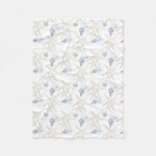 Starfish Shell White Blue Beach Fleece Blanket Deken