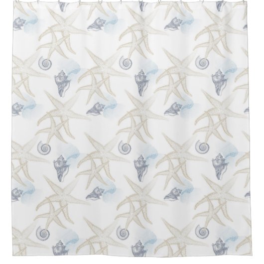 Starfish Shell White Blue Beach Shower Curtain Douchegordijn (Voorkant)