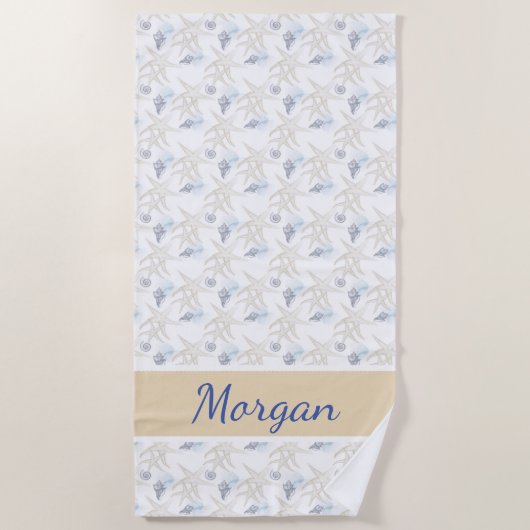 Starfish Shell Wit Blauw Gepersonaliseerde Strandh Strandlaken (Voorkant)