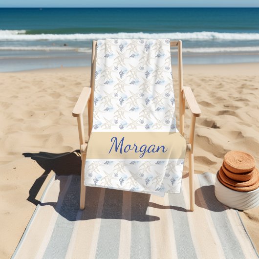 Starfish Shell Wit Blauw Gepersonaliseerde Strandh Strandlaken