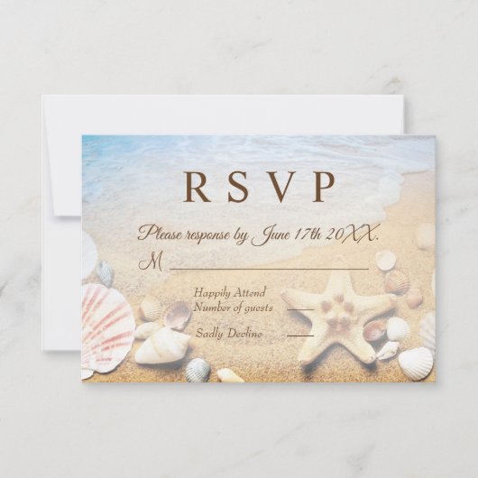 Starfish Shells Tropical Beach Bruiloft RSVP-kaart Kaart (Voorkant)