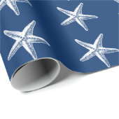 Starfish Sketch Blue en White Cadeaupapier (Rol Hoek)