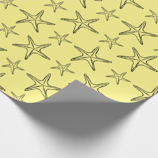 Starfish Sketch Custom Geel en Zwart Cadeaupapier (Hoek)
