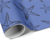 Starfish Sketch Custom Zwart en Blauw Cadeaupapier (Rol Hoek)