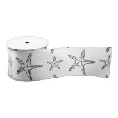 Starfish Sketch Custom Zwart-wit Satijnen Lint (Spoel)