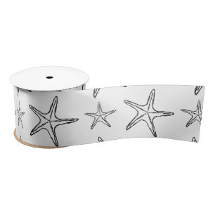 Starfish Sketch Custom Zwart-wit Satijnen Lint