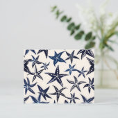 Starfish stencil patroon in blauw briefkaart (Staand voorkant)