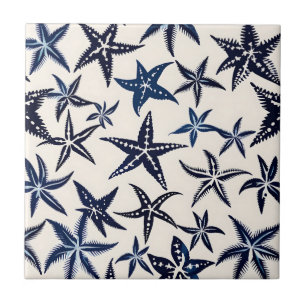 Starfish stencil patroon in blauw tegeltje
