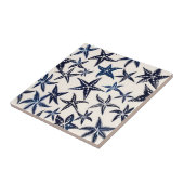 Starfish stencil patroon in blauw tegeltje (Zijkant)