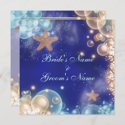 Starfish strand blue koraalbruiloft kaart (Voorkant / Achterkant)