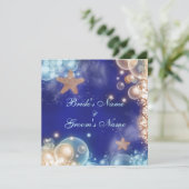 Starfish strand blue koraalbruiloft kaart (Staand voorkant)