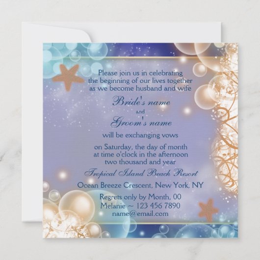 Starfish strand blue koraalbruiloft kaart (Achterkant)
