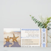 Starfish strand boarding pass bruiloft uitnodiging (Staand voorkant)