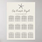 Starfish strand bruiloft 12 tafel zitkaarten poster (Voorkant)