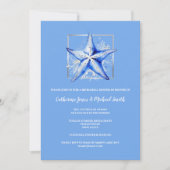Starfish strand bruiloft blauw wit zilver diner kaart (Voorkant)