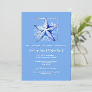 Starfish strand bruiloft blauw wit zilver diner kaart