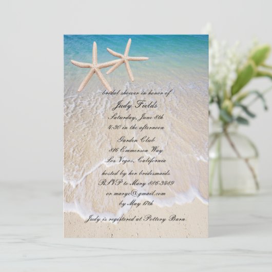 Starfish strand bruiloft bruids douche uitnodiging (Staand voorkant)