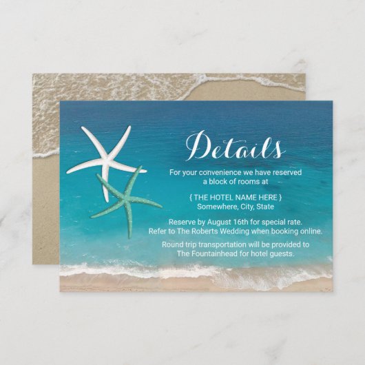 Starfish strand bruiloft details informatiekaartje (Voorkant / Achterkant)