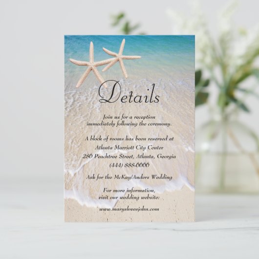 Starfish strand bruiloft details informatiekaartje (Staand voorkant)