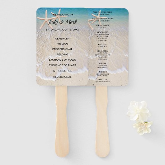 Starfish strand bruiloft programma fans handwaaier (Voorkant en achterkant)