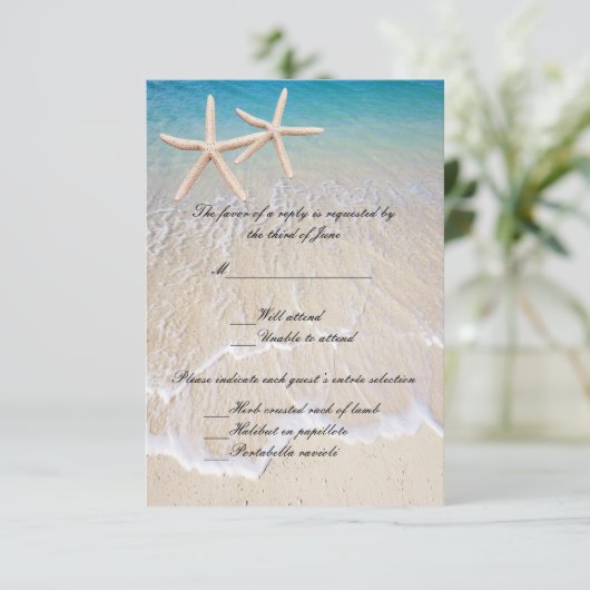 Starfish strand bruiloft reactie Kaart (Staand voorkant)