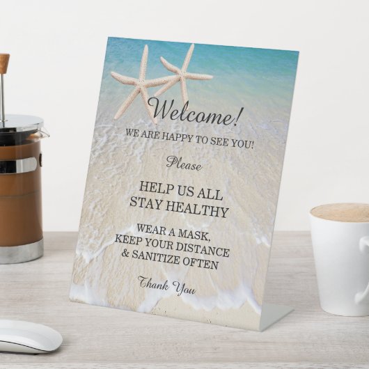 Starfish strand bruiloft veiligheid reclamebord met voetstuk (Insitu)