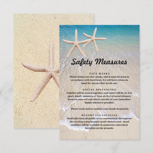 Starfish strand bruiloft veiligheidsmaatregelen informatiekaartje (Voorkant / Achterkant)