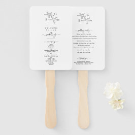 Starfish strand monogram bruiloft programma handwaaier
