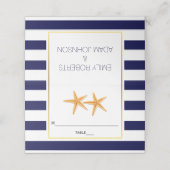 Starfish & strepen marvy blue bruiloft gevouwen es plaatskaartje (Buitenkant ongevouwen)