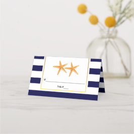 Starfish & strepen marvy blue bruiloft gevouwen es plaatskaartje