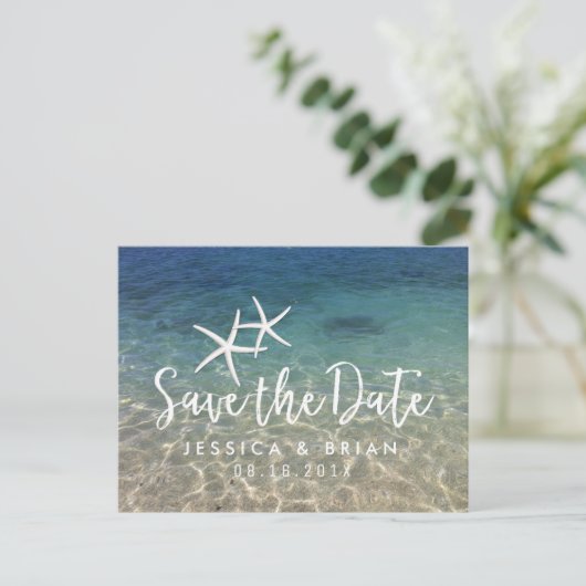 Starfish Summer Beach Weddenschap Save the Date Aankondigingskaart (Staand voorkant)