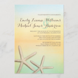 Starfish Sunset Beach Tropical Wedding Invitation Kaart