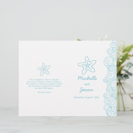 Starfish & swirls blue trouwprogramma's (Staand voorkant)