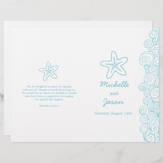 Starfish & swirls blue trouwprogramma's (Voorkant / Achterkant)