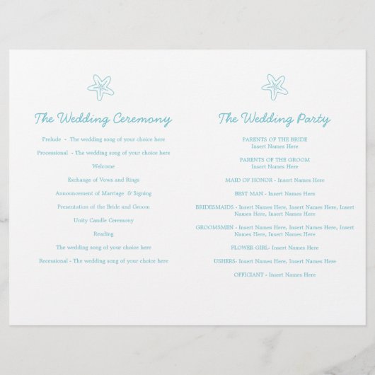 Starfish & swirls blue trouwprogramma's (Achterkant)