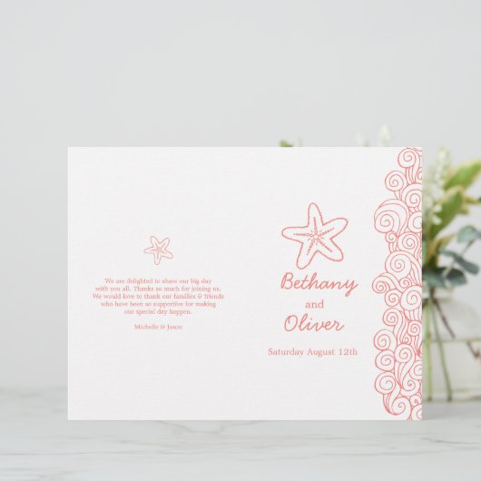 Starfish & swirls koraalwittrouwprogramma's (Staand voorkant)