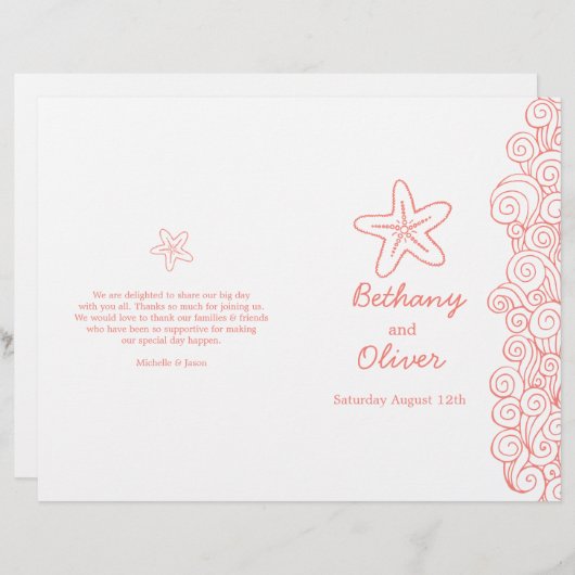 Starfish & swirls koraalwittrouwprogramma's (Voorkant / Achterkant)