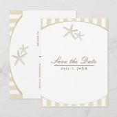 Starfish Tan striped Modern Beach Save the Date Aankondigingskaart (Voorkant / Achterkant)
