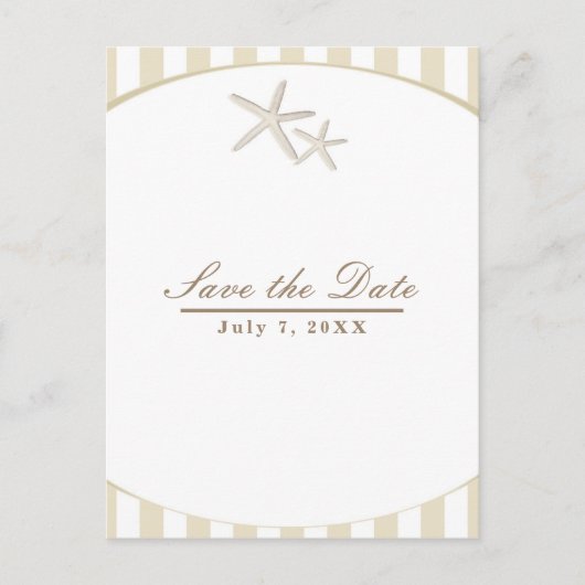 Starfish Tan striped Modern Beach Save the Date Aankondigingskaart (Voorkant)
