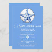 Starfish thema bruiloft blauw wit zilver kust kaart (Voorkant / Achterkant)