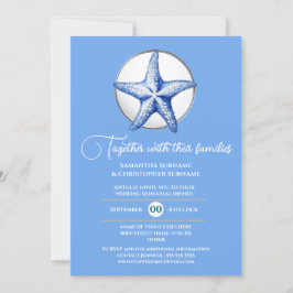 Starfish thema bruiloft blauw wit zilver kust kaart