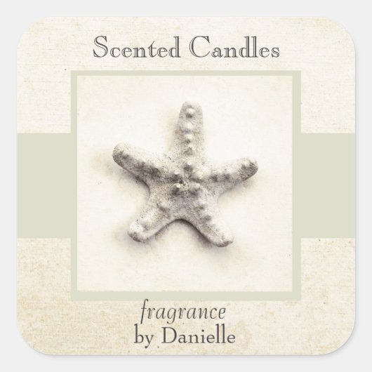 Starfish tranquil zee zelfgemaakte kaarsenlabel vierkante sticker (Voorkant)