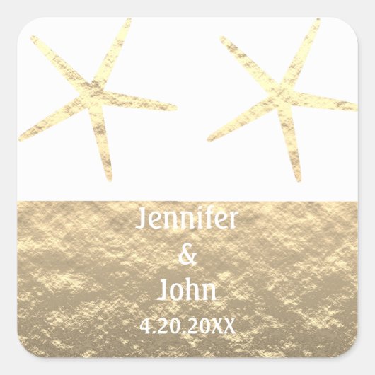 Starfish Tropical Gold Silver White Custom Wedding Vierkante Sticker (Voorkant)
