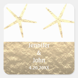 Starfish Tropical Gold Silver White Custom Wedding Vierkante Sticker