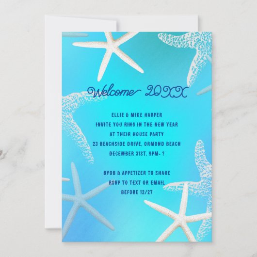 Starfish Tropical New Years Eve Party nodiging Kaart (Voorkant)