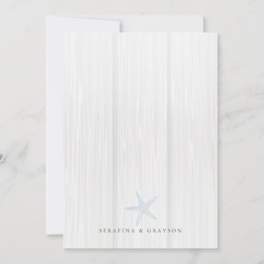Starfish Tropical Rustic Beach Blue Wedding Invit Kaart (Achterkant)