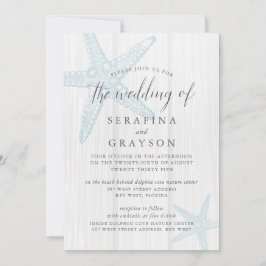 Starfish Tropical Rustic Beach Blue Wedding Invit Kaart